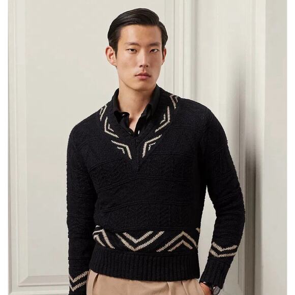 Ralph Lauren Purple Label Textured Silk Linen V-Neck Sweater Jumper Hand Loomed - Picture 1 of 6